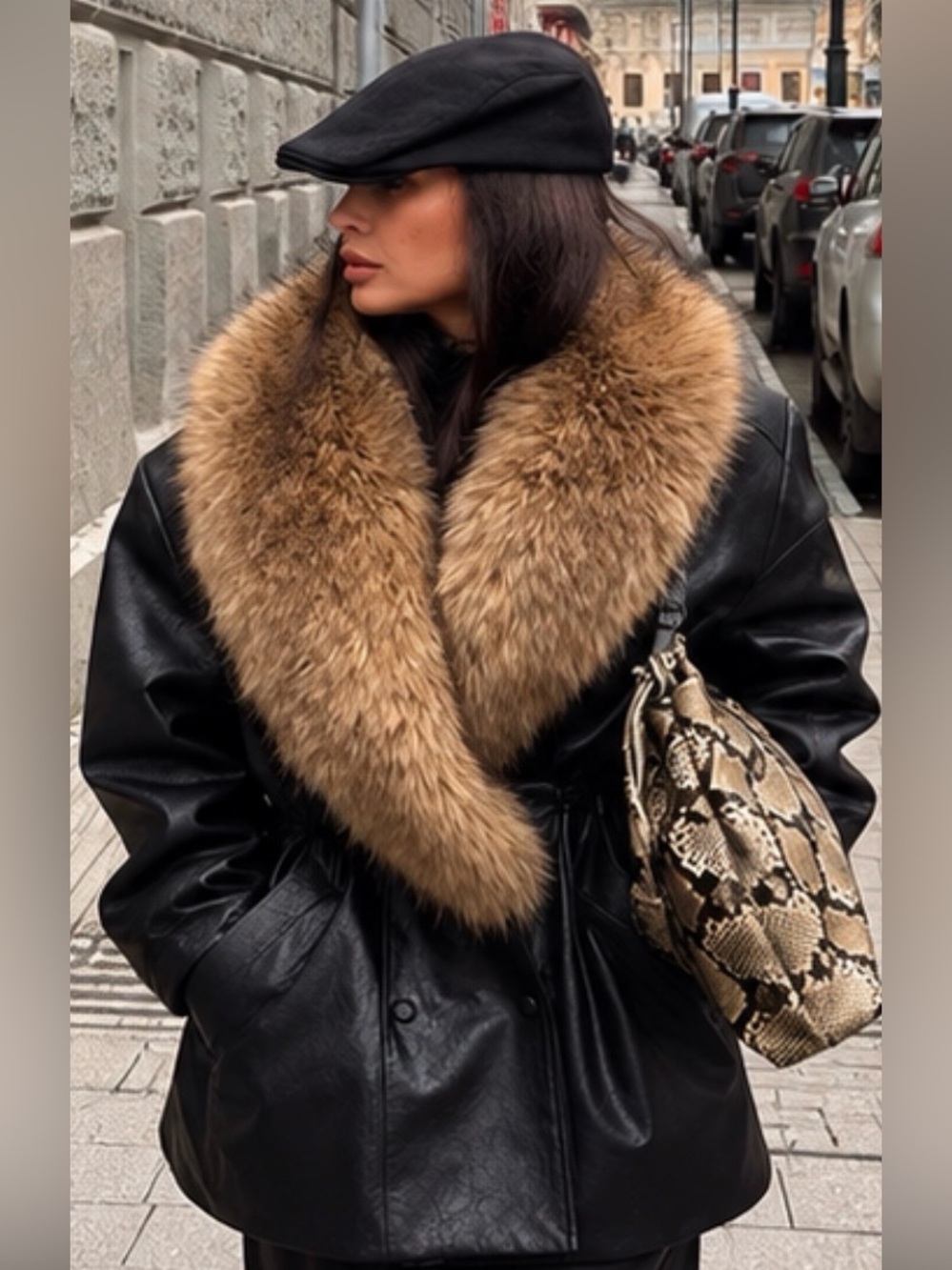 Women’s Black Jacket with Brown Fur Collar